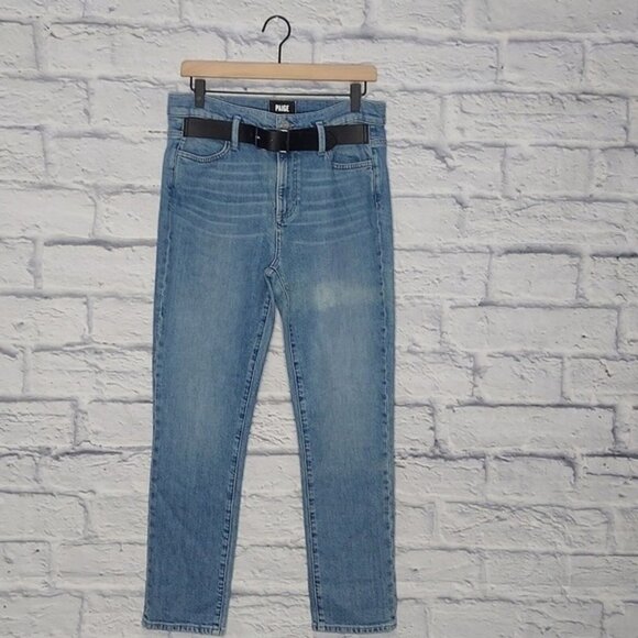 Nwot Paige Women's Blue Denim belted front skinny jeans Size 27